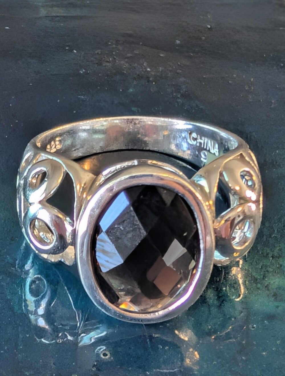 925 Solid Sterling Silver Smokey Quartz Ring Size 9